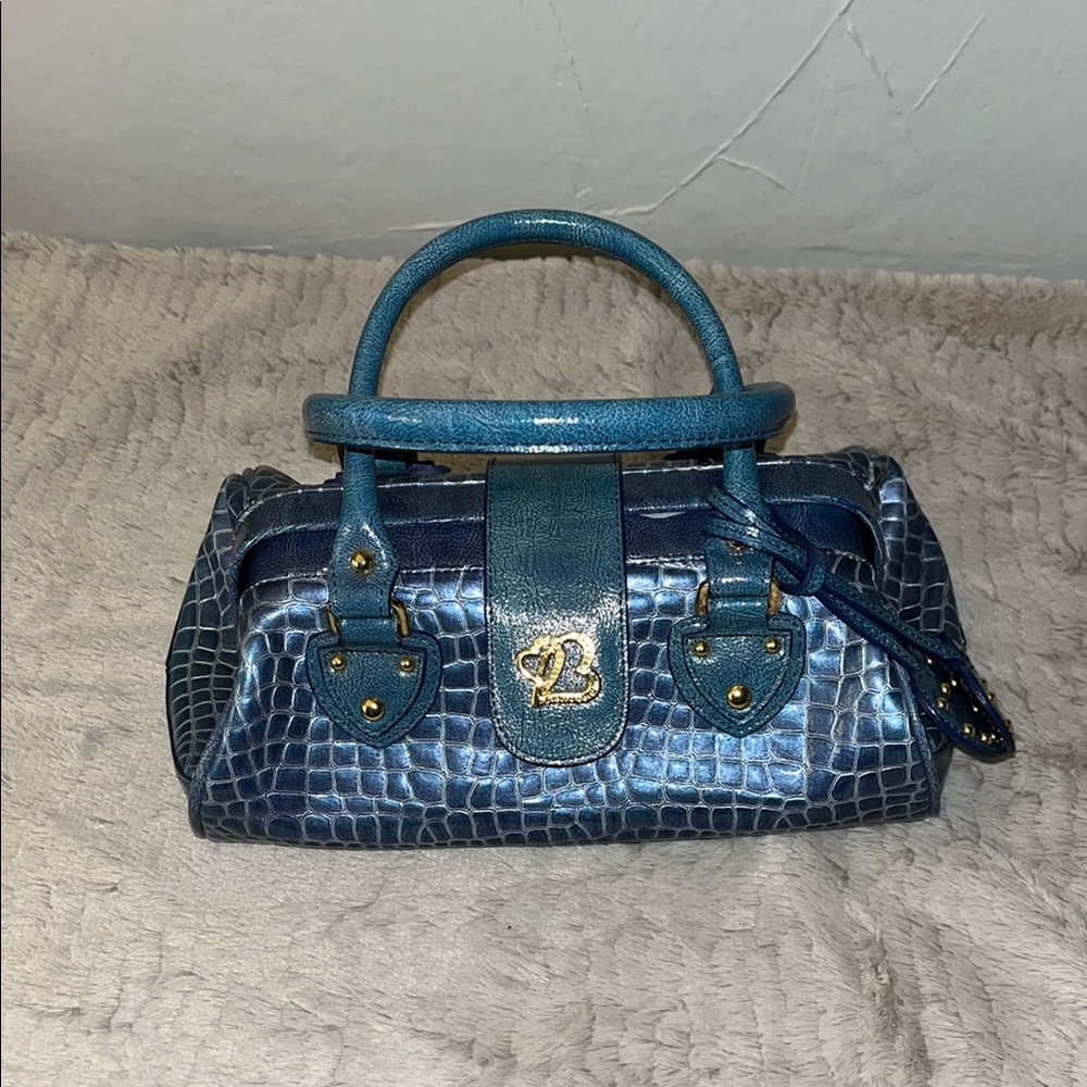 Blue Crocodile Embossed Handbag